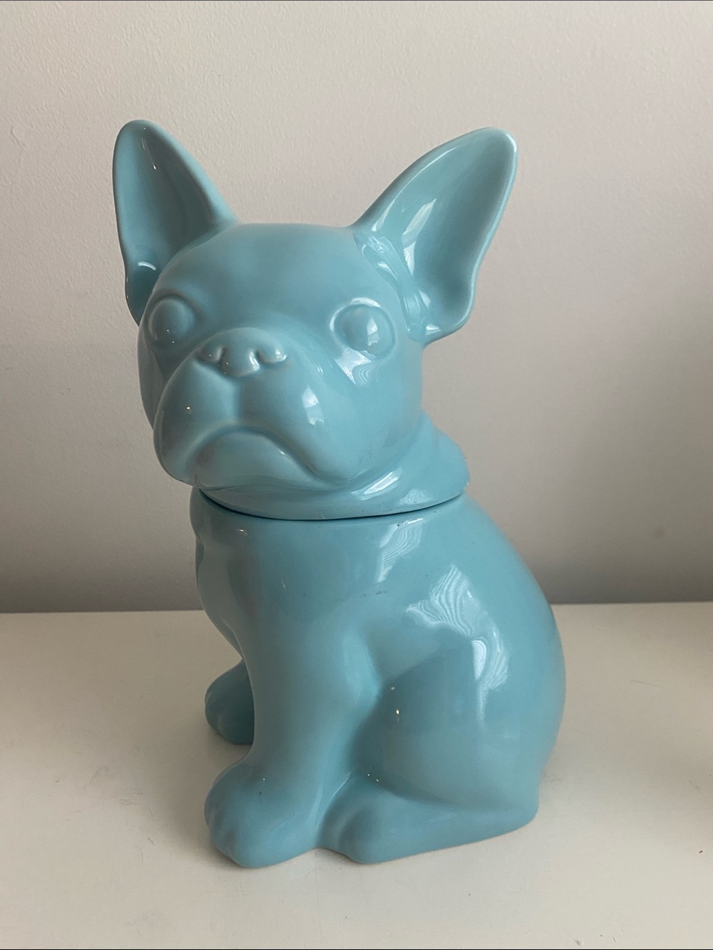 Threshold French Bulldog Stoneware Decorative Canister Turquoise 10.5”